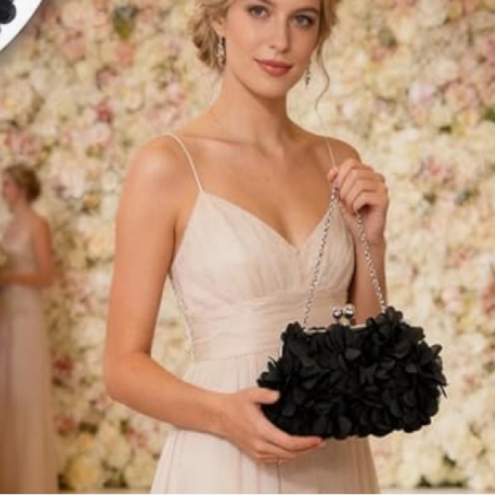 Elegant Floral Clutch Bag in Black